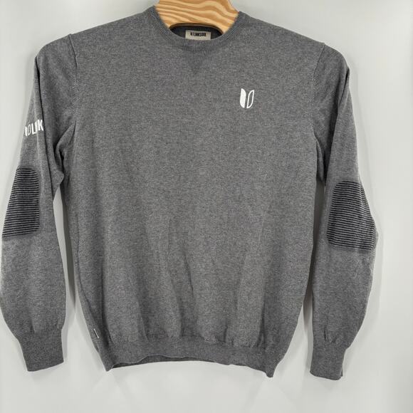 Linksoul Large Solid Gray Cotton Cashmere Blend Elbow Patch Pullover Sweater - Picture 5 of 7